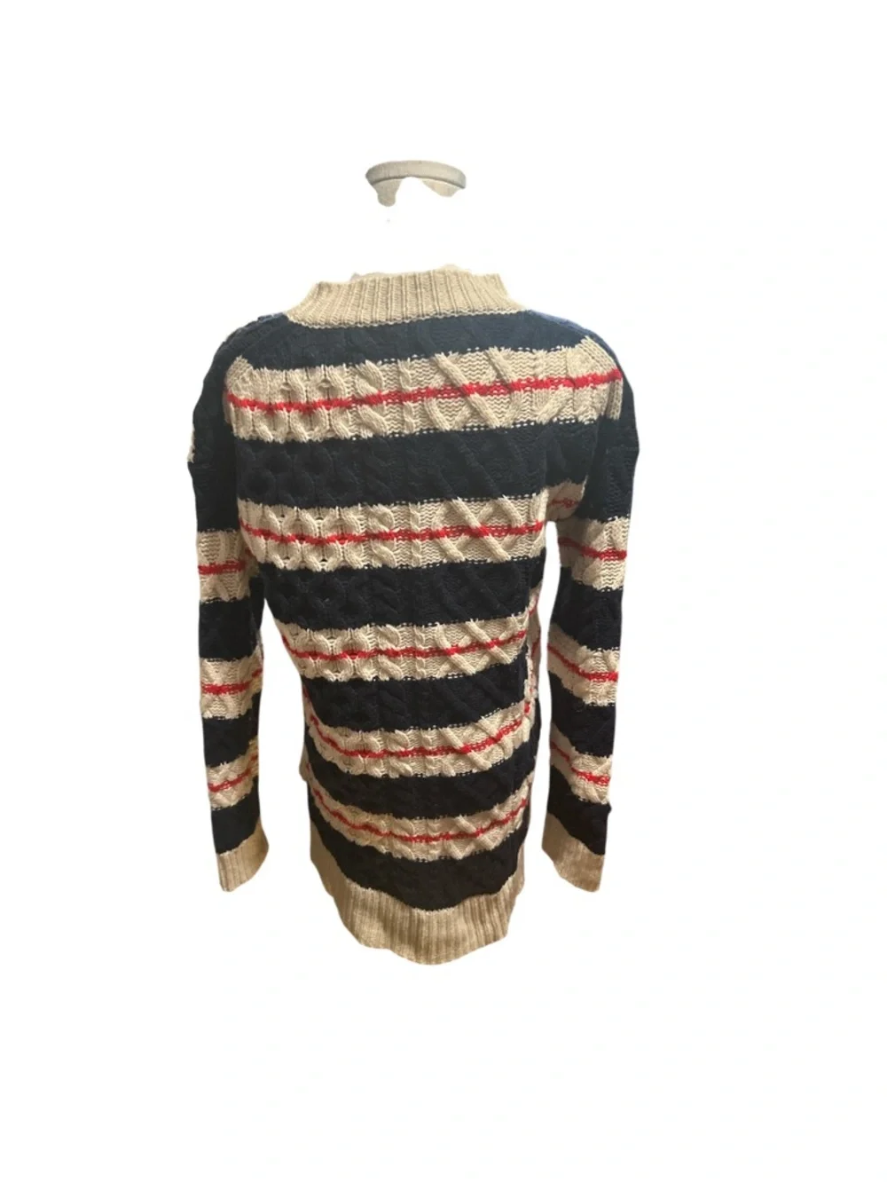 J.Crew Striped Cable Knit Nautical Tunic Sweater Navy Cream Red Small Merino